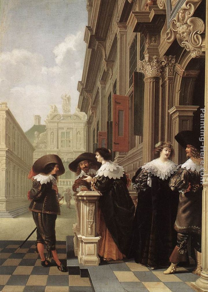 Conversation outside a Castle painting - Dirck van Delen Conversation outside a Castle art painting